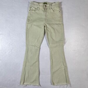 MOTHER The Weekender Fray Jeans Women's 27x30 Cropped Flare Raw Hem Sage Green